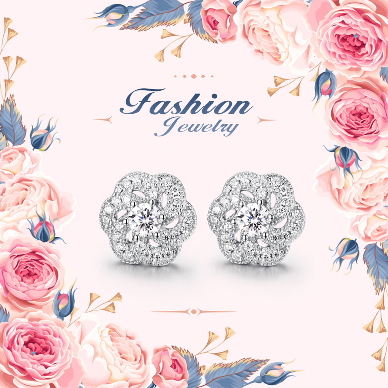 Wholesale Stylish Fashion Jewelry  Custom Engraved Flower Shape Zirconia Earrings