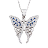 Blue Butterfly Necklace Blue Gemstone Animal Necklace Silver