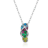 925 Sterling Silver Colorful Flip-Flop Pendant Necklace Fashion Jewelry For Women