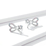 925 Sterling Silver Beautiful Heart Belt Bowknot Stud Earrings Precious Jewelry For Women