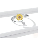 Genuine 925 Sterling Silver Sunflower Open Finger Rings for Women Gold Color Daisy Flower Korea Style Jewelry