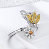 S925 Sterling Silver Butterfly Dream Ring White Gold Plated Zircon Ring