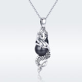 S925 Sterling Silver Sea Elf Pendant Necklace Oxidized Shell Pearl Necklace
