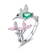925 Sterling Silver Adjustable Hummingbird Gift Dazzling Finger Rings for Girlfriend Fashion Jewelry