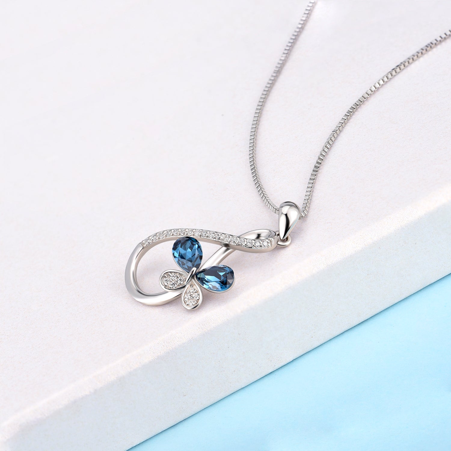 Number Eight Butterfly Shape Necklace Blue Cubic Zircon Necklace