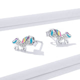 Fantesy Unicorn Stud Earrings for Women Genuine 925 Sterling Silver Enamel Silver 925 Jewelry Brincos Bijoux