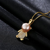 lovely Little panda Pearl Zircon Pendant animal  Jewelry  Exquisite S925 Sterling Silver for girl