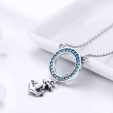 S925 Sterling Silver Fashion Anchor Pendant Necklace Oxidized Zircon Necklace