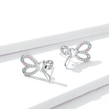 925 Sterling Silver Heart Belt Bowknot Stud Earrings For Women