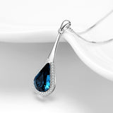 New 925 Sterling Silver Shinning Water Drop Gemstone Pendant Necklace