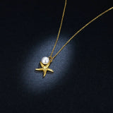 Summer Holiday Starfish with Pearl Pendant Necklace for Women Genuine 925 Sterling Silver Fine Jewelry