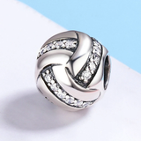 925 Sterling Silver Glittering Ribbon Ball Shape Beads Charm Fit Bracelets for Women Jewelry