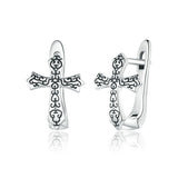 925 Sterling Silver Vine Cross Stud Earrings Precious Jewelry For Women