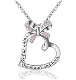 Pink CZ Bowknot Lettering Heart Pendant Necklaces