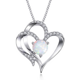 S925  sterling silver Heart Necklace Gold Plated Cubic Zirconia Opal Pendant Necklaces for women