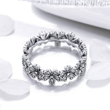 S925 Sterling Silver Simple Daisy Ring Oxidized Cubic Zirconia Ring