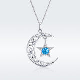 S925 Sterling Silver Bright Starry Pendant Necklace White Gold Plated Zircon Necklace