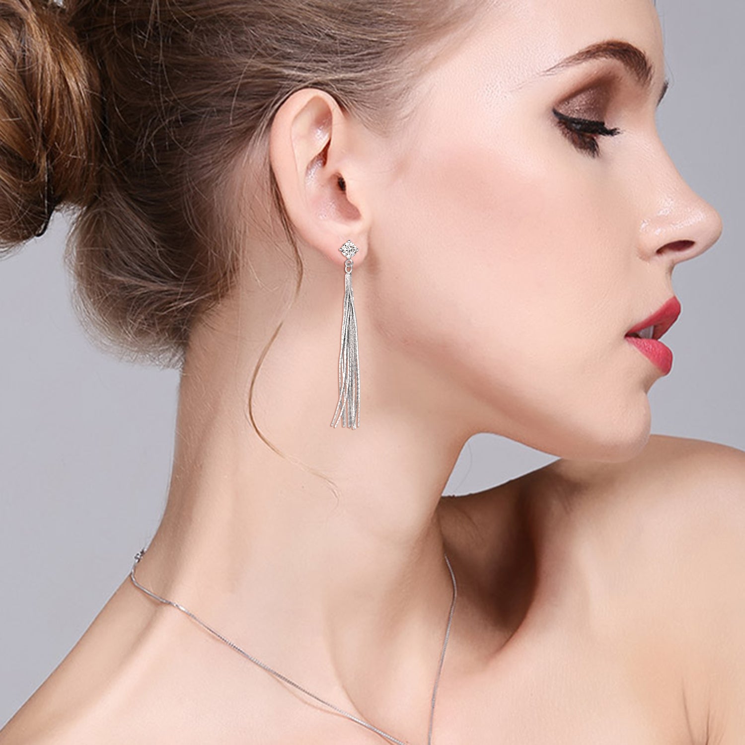 Tassel Earrings Long Fashionable Style for Women Party Silver Earrings