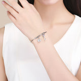 S925 Sterling Silver White Gold Plated Zircon Love Lock&Key  Bracelet