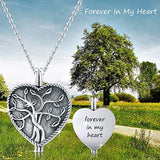 S925 Sterling Silver Heart Urn Ashes Necklace,Tree of Life Cremation Jewelry for Ashes, Keepsake, Memorial Urn Locket Pendant Necklace