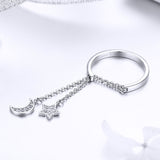 S925 Sterling Silver Star Moon Myth Ring White Gold Plated Cubic Zirconia Ring