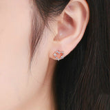 Authentic 925 Sterling Silver Shining Heart & Luminous Cubic Zircon Love Stud Earrings for Women Silver Jewelry