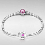 Mothers Day Gifts for Mom Kiss 925 Sterling Silver Pink Heart Bead Charms Fit for Bracelet and Necklace, Gift for Her