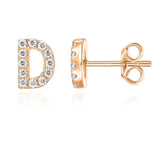 14K Rose Gold Plated Sterling Silver CZ Alphabet Letter Earrings | Initial Earrings for Girls