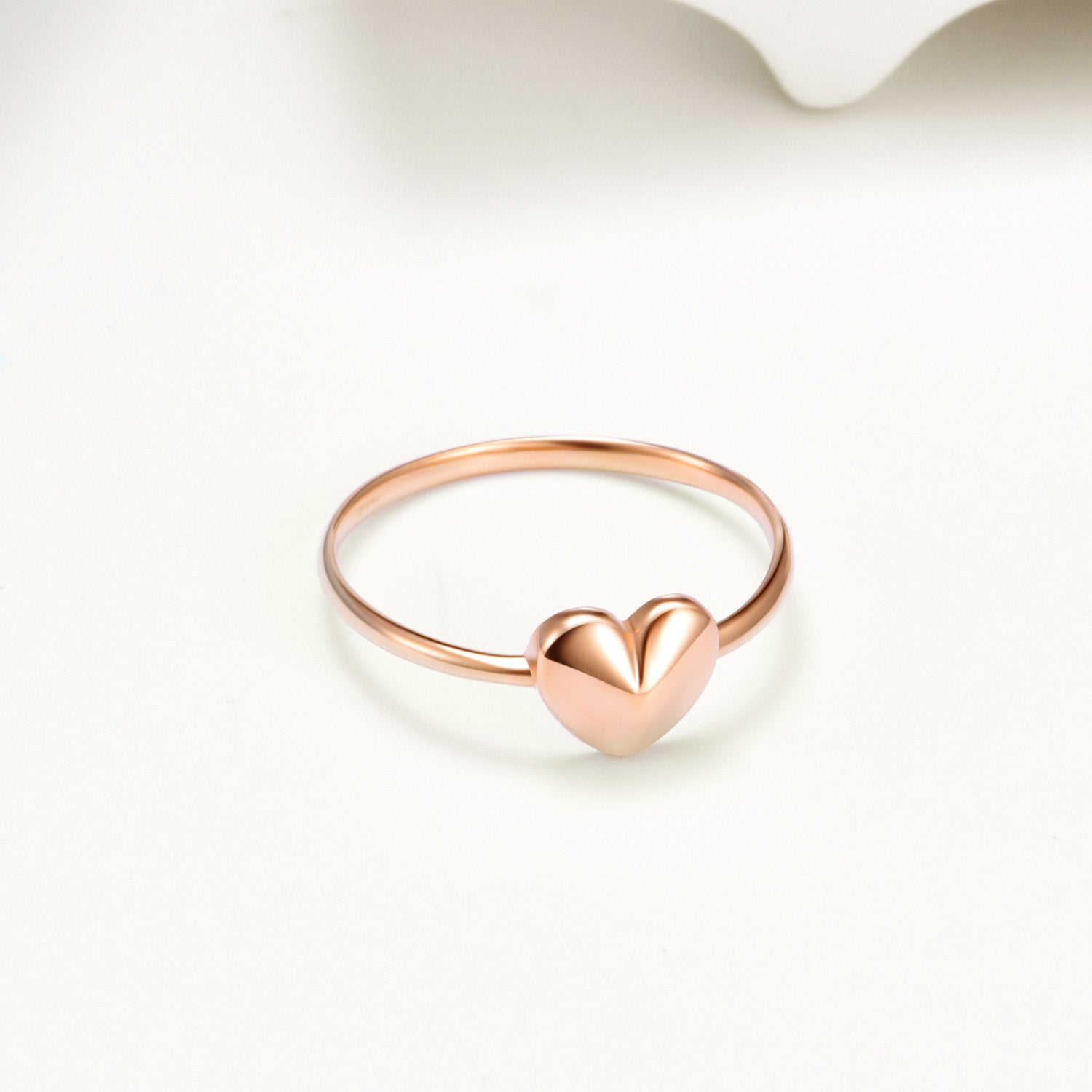 18K Gold Fashion Single Heart Rose Gold Ring Cute Korean Heart-Shaped Jewelry