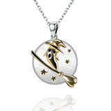gold color ghost with broom  pendant round chain necklace