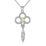 Sterling Silver Dream Catcher Necklace Cubic Zirconia Feather Pendant For Women