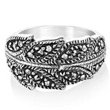 925 Sterling Silver Marcasite Bay Ivy Leaves Leaf Vine Wrap Around Band Ring Size 6 - Nickel Free