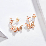 Butterfly and Flower Earrings S925 Enamel Floral Asymmetry Dangle Earring 925 Sterling Silver Engagement Jewelry
