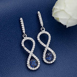 925 Sterling Silver Cubic Zirconia Elegant Figure 8 Infinity Dangle Earrings Blue