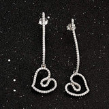 925 Sterling Silver CZ Simple Hollow-out Love Heart Dangle Earrings Clear