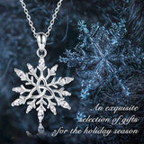 S925 Sterling Silver Snowflake Pendant Necklace with White Cubic Zirconia, Winter Jewelry Holiday for Women Snow Lovers