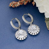 Women's 925 Sterling Silver CZ Luxury Party Round Dangle Huggie Hoop Earrings Clear
