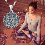 Lotus Mandala Necklace 925 Sterling Silver Boho Necklaces for Women,Yoga Necklaces for Women, Flower of Life Necklace for Mom Viking Hippie Jewelry for Men