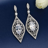 Women's 925 Sterling Silver Marquise Shaped CZ Art Deco Vine Bridal Chandelier Drop Earrings