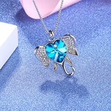 Lucky Elephant Pendant Animal Necklace with Blue Heart Shape Crystals Wife Girlfriend Birthday Party Jewelry Gifts for Mom
