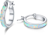  Silver Opal Hoop Earrings
