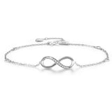925 Sterling Silver 5A Cubic Zirconia CZ Infinity Anklet Endless Love Adjustable Foot Jewelry for Women and Teen Girls