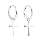 Hoop Earrings 925 Sterling Silver Polished Star/Cross/Moon Circle Endless Earrings 15mm Dangle Hoops Diameter Jewelry