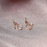 Sterling Silver Circle Butterfly Earrings, Crystal from Swarovski & Cubic Zirconia, Rose Gold Plated, Dangle Drop Earrings for Women