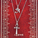 Ankh Cross Necklace Sterling Silver Eye of Horus Pendant Multilayer Chain Layered Jewelry