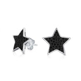 Simple Patriotic Star Cubic Zirconia Micropave CZ Stud Earrings For Men Women Black Plated 925 Sterling Silver
