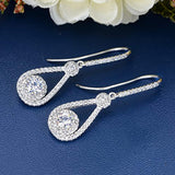 Women's 925 Sterling Silver Cubic Zirconia Bridal Tear Drop Hook Dangle Earrings Clear