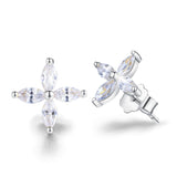 925 Sterling Silver Earrings Bride Wedding Earrings Cubic Zirconia Flower Stud Earrings Marquise Shape CZ Simulated Diamond Hypoallergenic Earrings for Women