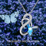 Sterling Silver Infinity Butterfly Necklace for Women, Butterfly Pendant Made with Crystal from Swarovski, Blue Morpho Helena Butterfly Jewelry Gifts for Anniversary Birthday