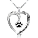 925 Sterling Silver Pet Paw Print Puppy Dog Love Heart Pendant Necklace Jewelry for Girls Women